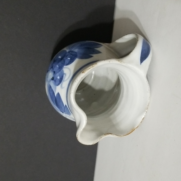 Small Art Pottery Creamer Pitcher with Blue Grape Vine Decoration - Picture 5 of 6